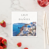 水の色サントリーニギリシャ目的地の結婚式 スタンダードカクテルナプキン (インサイチュ)