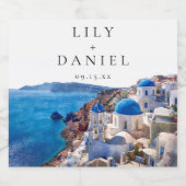 水の色サントリーニギリシャ目的地の結婚式 スパークリングワインラベル (シングルラベル)