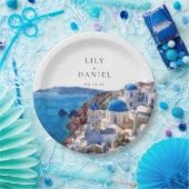 水の色サントリーニギリシャ目的地の結婚式 ペーパープレート (パーティー)