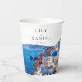 水の色サントリーニギリシャ目的地の結婚式 紙コップ (裏面)