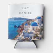 水の色サントリーニギリシャ目的地の結婚式 缶クーラー (正面)