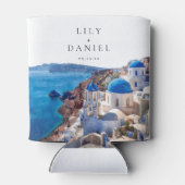 水の色サントリーニギリシャ目的地の結婚式 缶クーラー (裏面)