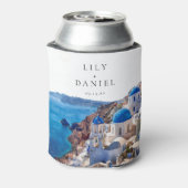 水の色サントリーニギリシャ目的地の結婚式 缶クーラー (缶裏面)