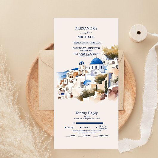 水の色サントリーニデスティネーションウェディング オールインワン招待状