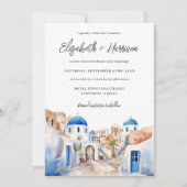 水の色サントリーニ結婚ギリシャの写真 招待状 (正面)