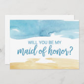 水の色サンド&海あなたは私のメイド・オブ・オーナー(花嫁付き添い人) 招待状 (正面/裏面)