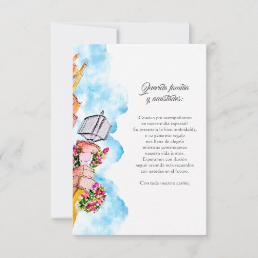 水の色サンミゲルデアレンデ素朴結婚ス サンキューカード (正面)