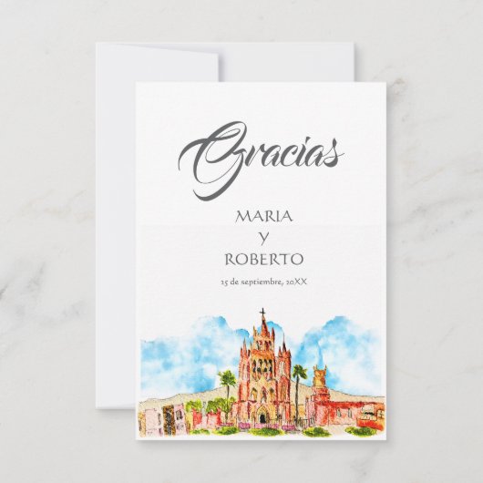 水の色サンミゲルデアレンデ素朴結婚ス サンキューカード (裏面)