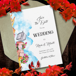 水の色サン・ミゲル・デ・アレンデ日付を保存 招待状