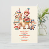 水の色サーカス動物ベビーシャワー 招待状 (スタンド正面)