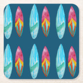 水の色サーフボードパターン スクエアペーパーコースター (正面)