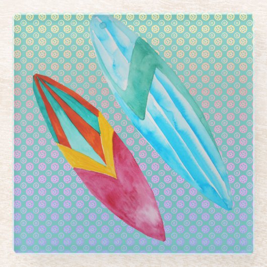 水の色サーフボード ガラスコースター (正面)