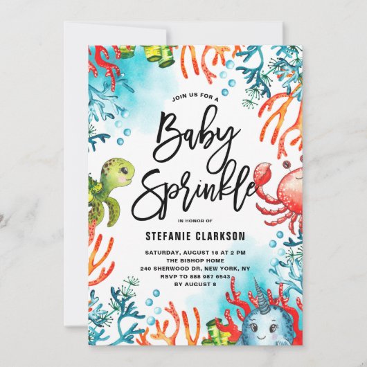 水の色ザシーフレンズベビー散水 招待状 (正面)