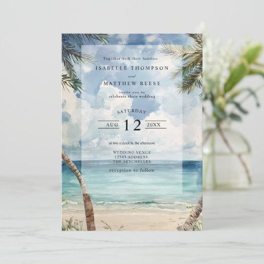 水の色ザセーシェルトロピカルビーチ結婚式 招待状 (スタンド正面)