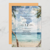 水の色ザセーシェルトロピカルビーチ結婚式 招待状 (正面/裏面)
