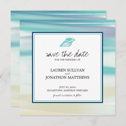 水の色シェルウェディング日付を保存 セーブザデート (正面/裏面)