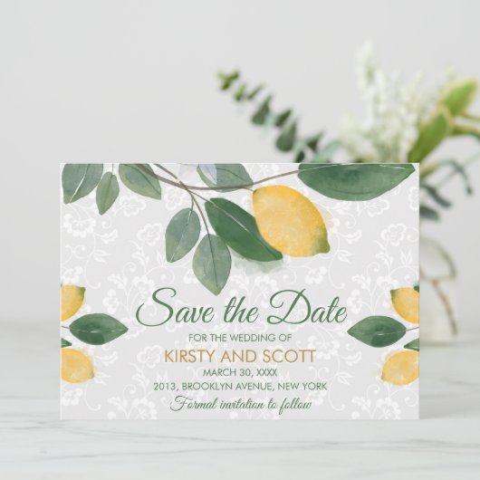 水の色シチリアレモン日付を保存 招待状 (スタンド正面)