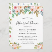 水の色シックフローラ結婚のリハーサルディナー 招待状 (正面/裏面)