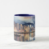 水の色シティナイトビューリバーと魚釣りボート マグカップ (中央)