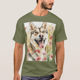 水の色シベリアのハスキー犬の壁アートポスター Tシャツ