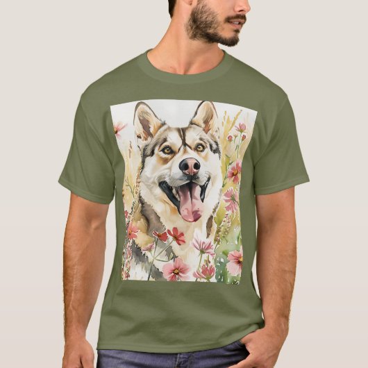 水の色シベリアのハスキー犬の壁アートポスター Tシャツ (正面)