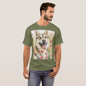水の色シベリアのハスキー犬の壁アートポスター Tシャツ (正面フル)