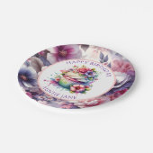 水の色シャビーシックフローラ パーソナライズされた ペーパープレート (アングル)