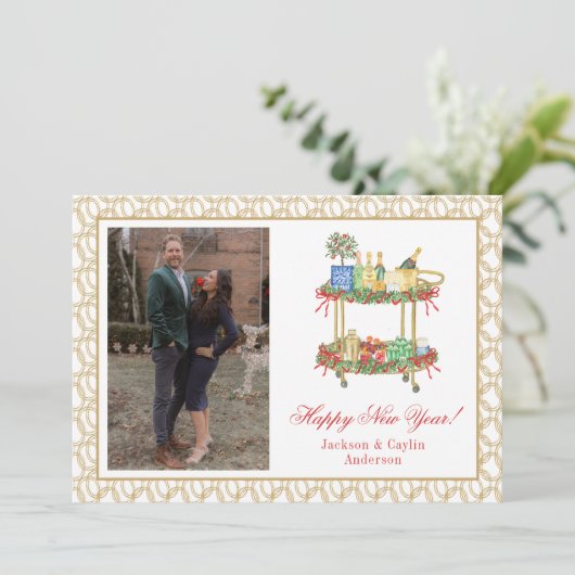 水の色シャンパンバーカート新年の写真 シーズンカード (スタンド正面)