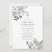 水の色シルバーセージフローラファーストホーリーコミュニオン 招待状 (正面)