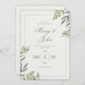 水の色シンプルのフェイク装飾エッジ結婚式の招待 招待状 (正面/裏面)