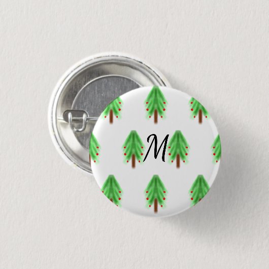 水の色シンプルクリスマスのパターン追加モノグラム 缶バッジ (正面&裏面)