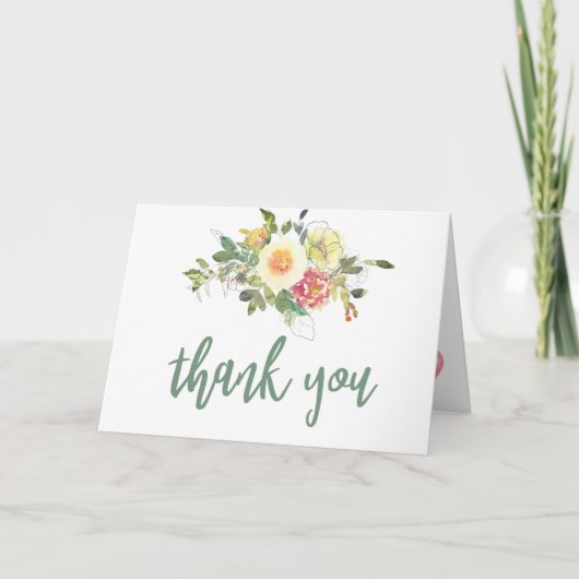 水の色シンプルフローラミニマリストほこりっぽいピンク サンキューカード (正面)