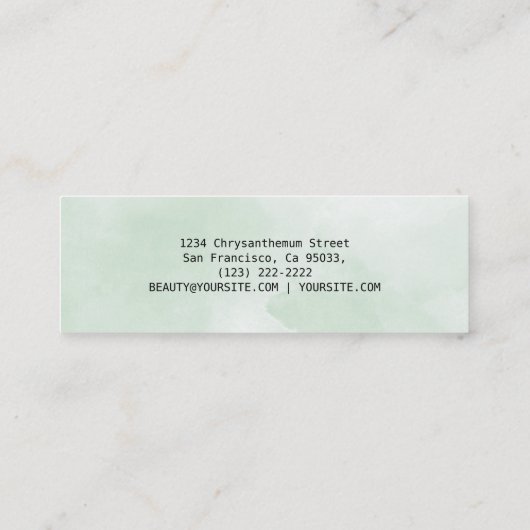 水の色シンプル緑のスタイリストスクリプトの署名 スキニー名刺 (裏面)