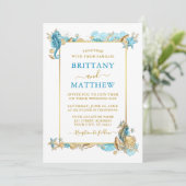 水の色シーシェルコーラルコースタルブルー結婚ズ 招待状 (スタンド正面)