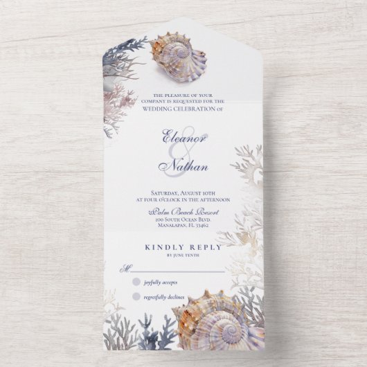 水の色シーシェルコ結婚ラル オールインワン招待状 (内側)