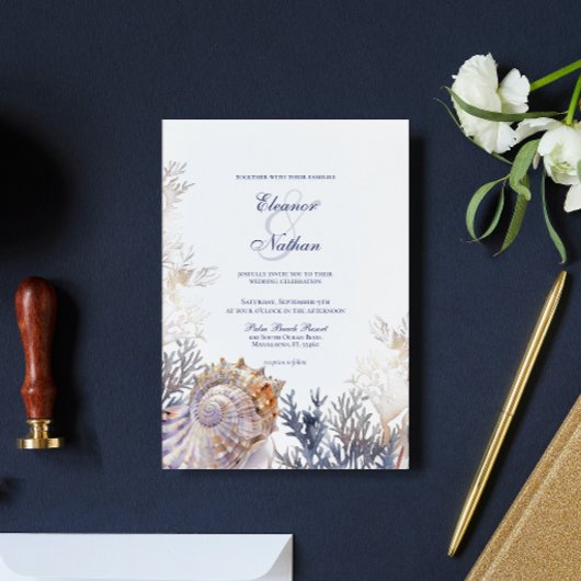 水の色シーシェルコ結婚ラル 招待状