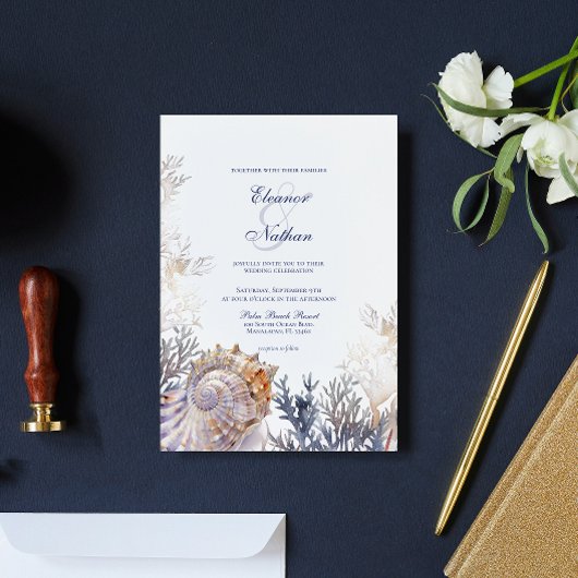 水の色シーシェルコ結婚ラル 招待状