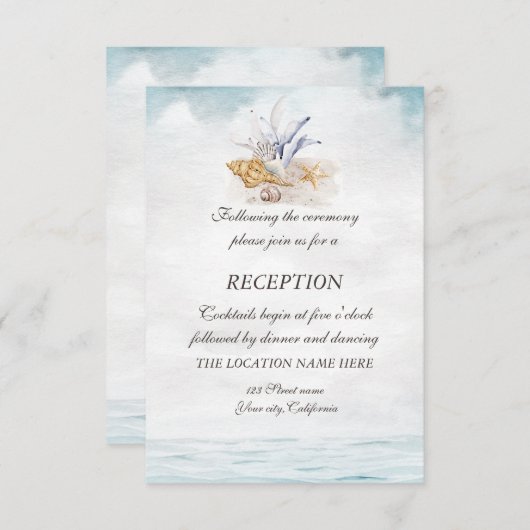 水の色シーシェル、海の披露宴 招待状 (正面/裏面)