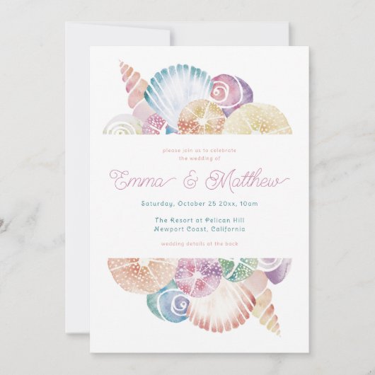 水の色シーシェ結婚ルの詳細バック, Qr & 招待状 (正面)