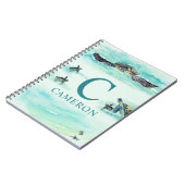 水の色シータートルモノグラム名ターコイズ ノートブック (左側)