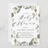 水の色シードされたユーカリリースベビーシャワー 招待状 (正面)