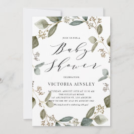 水の色シードされたユーカリリースベビーシャワー 招待状