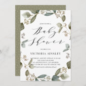 水の色シードされたユーカリリースベビーシャワー 招待状 (正面/裏面)