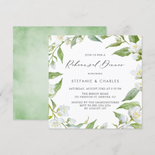 水の色ジャスミンと緑のリハーサルディナー 招待状
