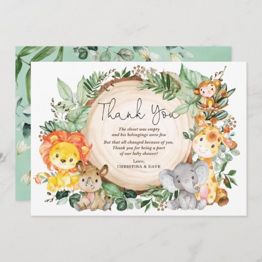 水の色ジャングルの緑の野生動物ありがとう サンキューカード (正面/裏面)