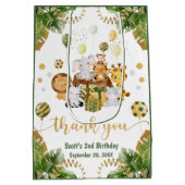 水の色ジャングルサファリアニマルズ誕生日 ミディアムペーパーバッグ (裏面)