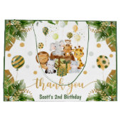 水の色ジャングルサファリアニマルズ誕生日 ラージペーパーバッグ (裏面)