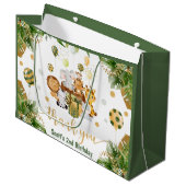 水の色ジャングルサファリアニマルズ誕生日 ラージペーパーバッグ (正面アングル)