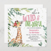 水の色ジャングルサファリワイルドワン1st誕生日Inv 招待状 (正面/裏面)