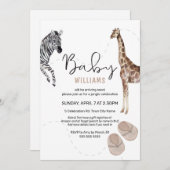 水の色ジャングルサファリ動物ガールベビーシャワー 招待状 (正面/裏面)
